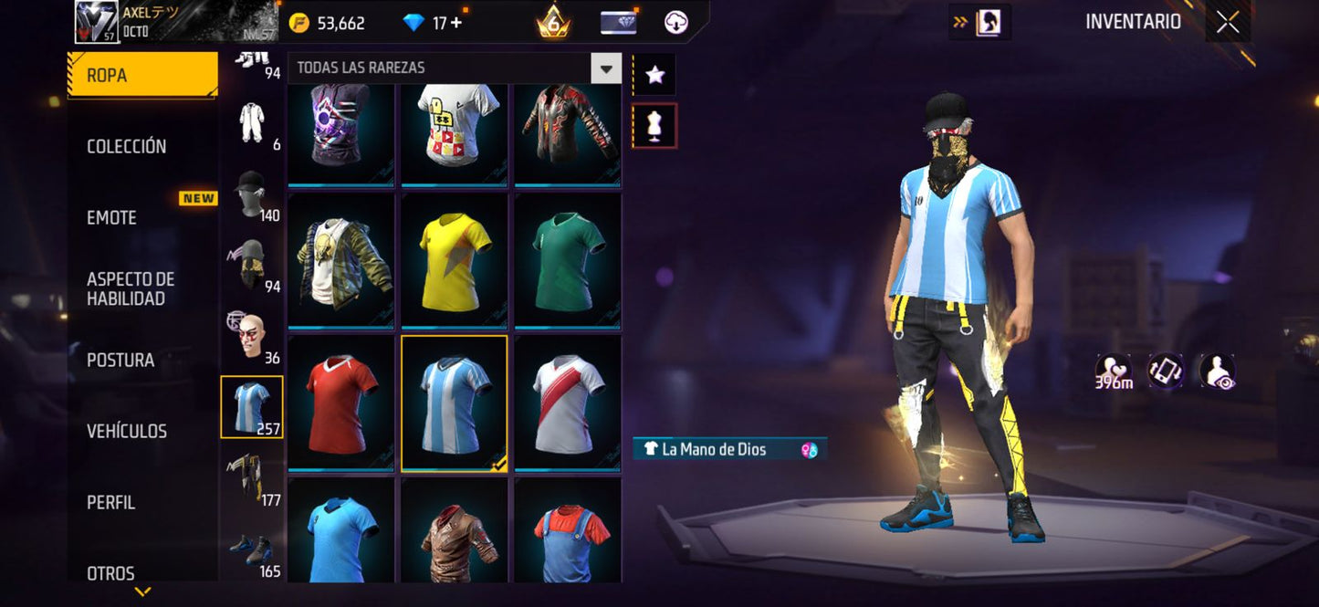 270 FREE FIRE!! CUENTA CON 6 EVOS Y BUENAS ARMAS DE INCUBADORA!! MÁS DE 250 PECHOS!! ROPA MOXTA! CUELLO DE TORTUGA! PLAYERAS DE FUTBOL! J.BALVIN! MUCHA ROPA DE EVENTOS!! ANGELICALES Y PUÑOS!! PERFECTA PARA COMBINAR CON TODO!! REGIÓN: EEUU (1599mx)...