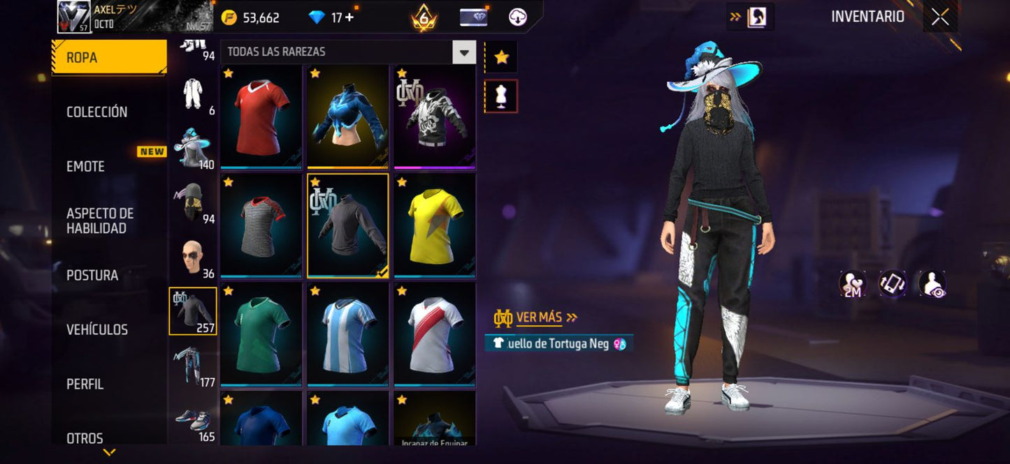 270 FREE FIRE!! CUENTA CON 6 EVOS Y BUENAS ARMAS DE INCUBADORA!! MÁS DE 250 PECHOS!! ROPA MOXTA! CUELLO DE TORTUGA! PLAYERAS DE FUTBOL! J.BALVIN! MUCHA ROPA DE EVENTOS!! ANGELICALES Y PUÑOS!! PERFECTA PARA COMBINAR CON TODO!! REGIÓN: EEUU (1599mx)...