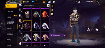 272 FREE FIRE!!  CUENTA CON 3 EVOS, 1 AL NIVEL MÁXIMO!! MÁS DE 300 PECHOS!! PASES VETERANOS! CHAQUETAS ANTIGUAS! YING YANG! MUCHA ROPA DE EVENTOS! PUÑOS!! PERFECTA PARA COMBINAR CON TODO!! REGIÓN: EEUU (1899mx) @everyone