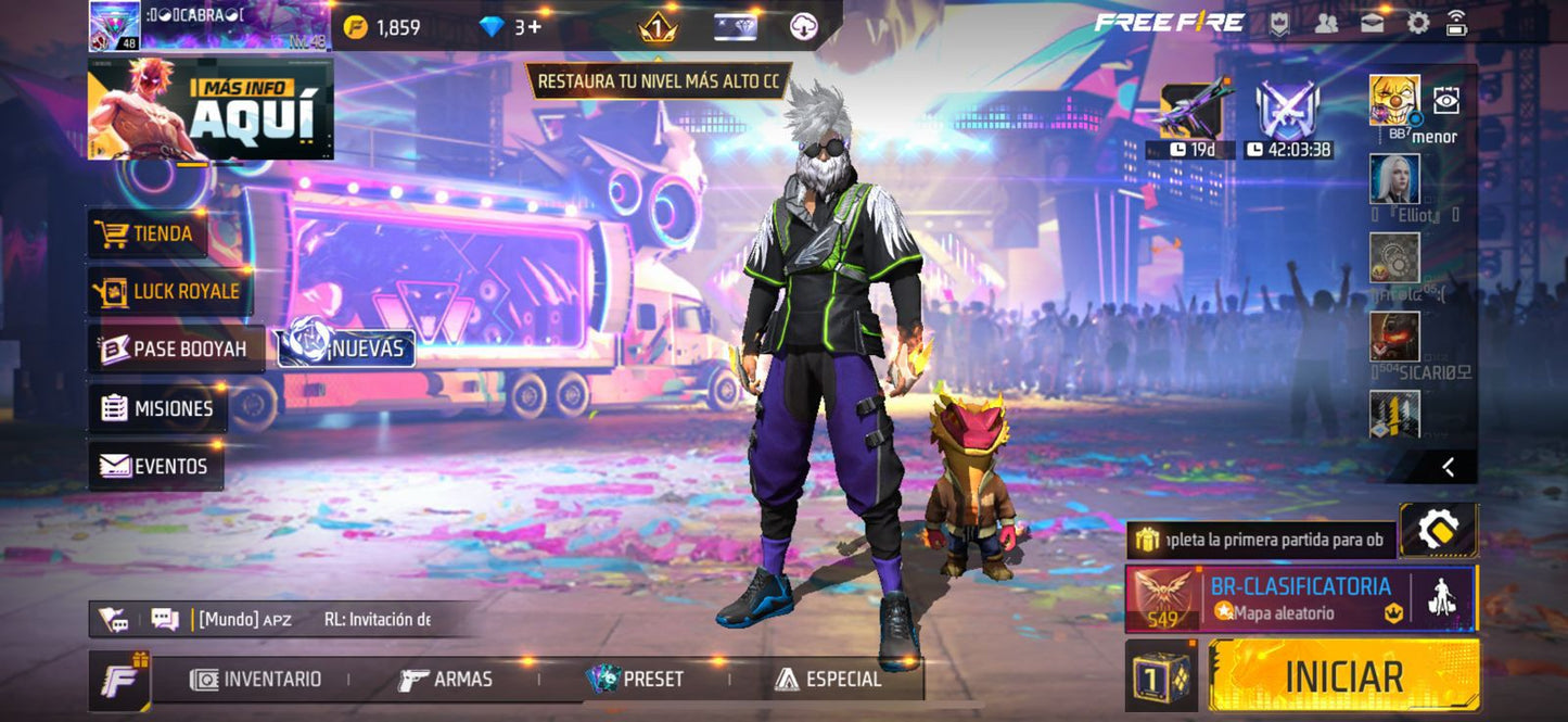 274 FREE FIRE!! CUENTA PARA INICIAR CON 2 EVOS !! MÁS DE 150 PECHOS!! BARBA DEL VIEJO! PLAYERAS DE FUTBOL!! ROPA DE EVENTOS CHIDOS!! TRAW PUÑOS!! PERFECTA PARA COMBINAR CON TODO! REGIÓN: EEUU (799mx) @everyone