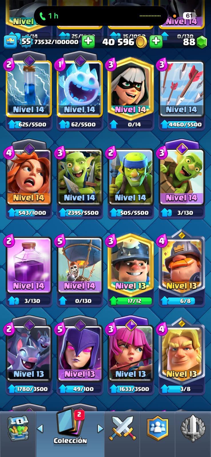 452 CLASH! 10,562 COPAS! 7 CARTAS AL 15! 19 CARTAS AL 14! 1 HÉROE! 11 CARTAS EVOLUTIVAS! 96 EMOTES EXCLUSIVOS! 13 TOREES! INSIGNIA DE 4 AÑOS! (549 MX) @everyone