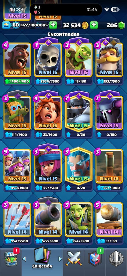 454 CLASH! 10,559 COPAS! 11 CARTAS AL 15! 57 CARTAS AL 14! 2 HÉROES! 28 CARTAS EVOLUTIVAS! 135 EMOTES MUY PEDIDOS! 30 TORRES! INSIGNIA DE 4 AÑOS! (2449mx) @everyone