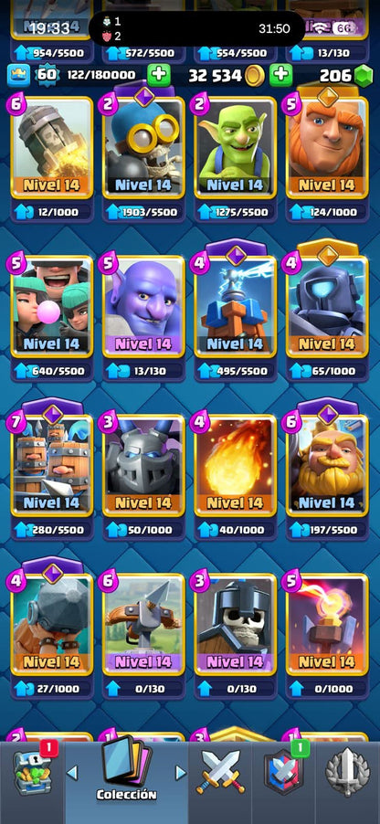 454 CLASH! 10,559 COPAS! 11 CARTAS AL 15! 57 CARTAS AL 14! 2 HÉROES! 28 CARTAS EVOLUTIVAS! 135 EMOTES MUY PEDIDOS! 30 TORRES! INSIGNIA DE 4 AÑOS! (2449mx) @everyone