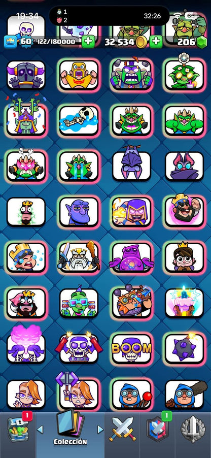 454 CLASH! 10,559 COPAS! 11 CARTAS AL 15! 57 CARTAS AL 14! 2 HÉROES! 28 CARTAS EVOLUTIVAS! 135 EMOTES MUY PEDIDOS! 30 TORRES! INSIGNIA DE 4 AÑOS! (2449mx) @everyone