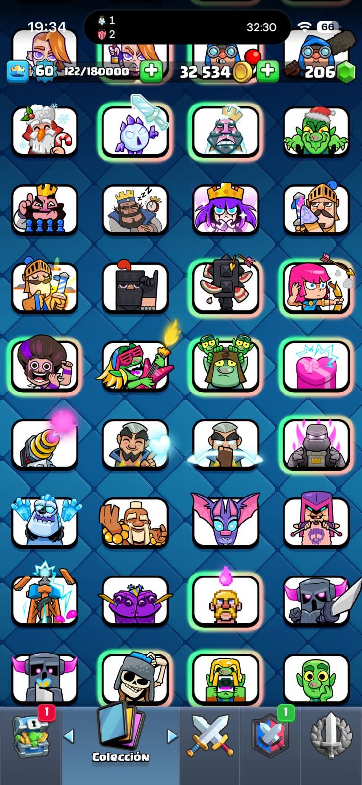 454 CLASH! 10,559 COPAS! 11 CARTAS AL 15! 57 CARTAS AL 14! 2 HÉROES! 28 CARTAS EVOLUTIVAS! 135 EMOTES MUY PEDIDOS! 30 TORRES! INSIGNIA DE 4 AÑOS! (2449mx) @everyone