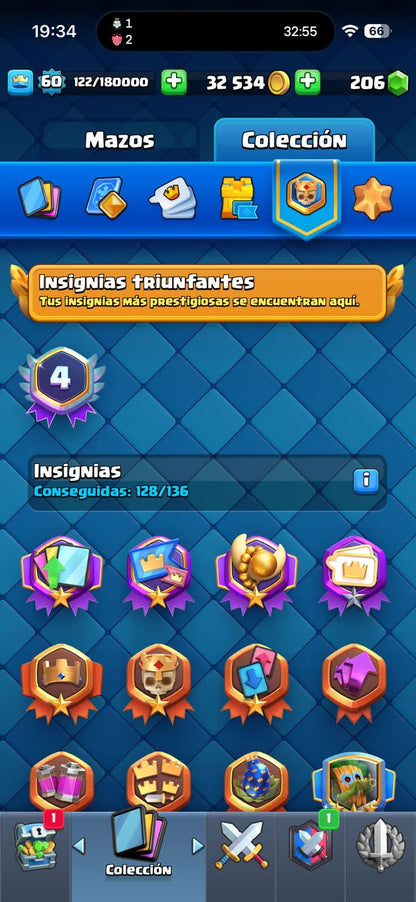 454 CLASH! 10,559 COPAS! 11 CARTAS AL 15! 57 CARTAS AL 14! 2 HÉROES! 28 CARTAS EVOLUTIVAS! 135 EMOTES MUY PEDIDOS! 30 TORRES! INSIGNIA DE 4 AÑOS! (2449mx) @everyone