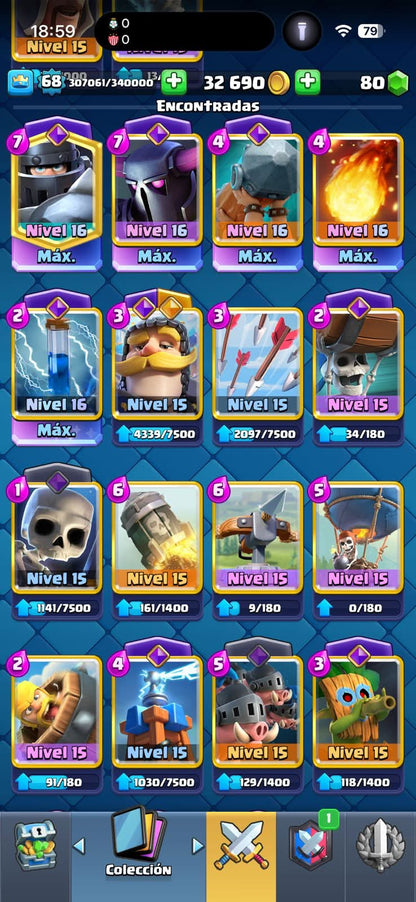 457 CLASH! GRIAL 10,060 COPAS! 5 CARTAS AL 16 MAX! 31 CARTAS AL 15! 71 CARTAS AL 14! 2 HÉROES! 24 CARTAS EVOLUTIVAS! 199 EMOTES MUY PEDIDOS Y EXCLUSIVOS! 18 TORRES! INSIGNIA DE 4 AÑOS! (2999 mx) @everyone