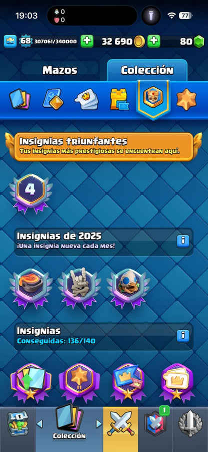 457 CLASH! GRIAL 10,060 COPAS! 5 CARTAS AL 16 MAX! 31 CARTAS AL 15! 71 CARTAS AL 14! 2 HÉROES! 24 CARTAS EVOLUTIVAS! 199 EMOTES MUY PEDIDOS Y EXCLUSIVOS! 18 TORRES! INSIGNIA DE 4 AÑOS! (2999 mx) @everyone