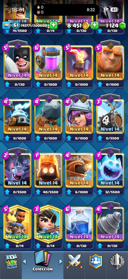 458 CLASH! MINI GRIAL! 10,000 COPAS! 1 CARTA AL 16 MAX! 16 CARTAS AL 15! 46 CARTAS AL 14! 13 CARTAS EVOLUTIVAS! 96 EMOTES MUY PEDIDOS Y EXCLUSIVOS! 11 TORRES! INSIGNIA DE 4 AÑOS! (1599mx) @everyone