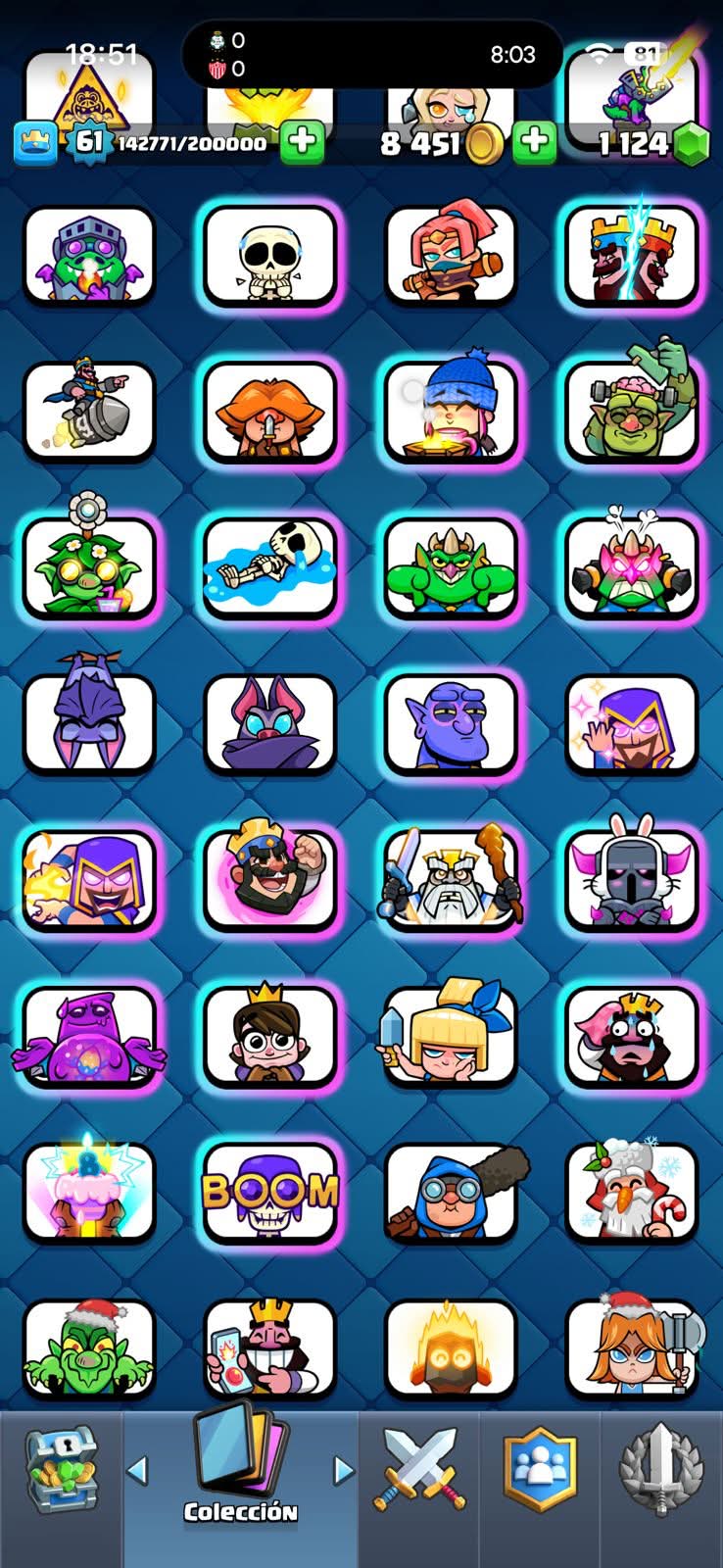 458 CLASH! MINI GRIAL! 10,000 COPAS! 1 CARTA AL 16 MAX! 16 CARTAS AL 15! 46 CARTAS AL 14! 13 CARTAS EVOLUTIVAS! 96 EMOTES MUY PEDIDOS Y EXCLUSIVOS! 11 TORRES! INSIGNIA DE 4 AÑOS! (1599mx) @everyone