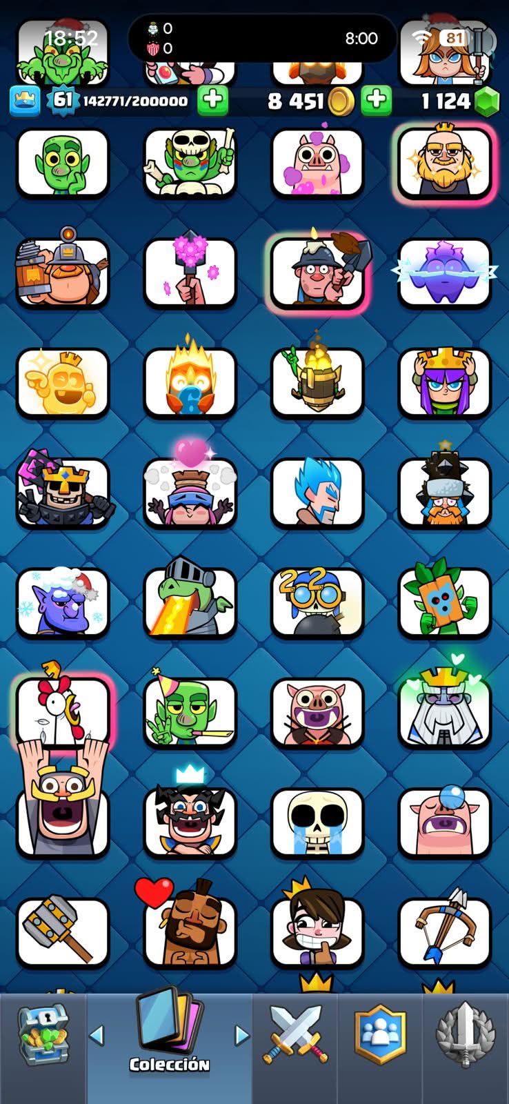 458 CLASH! MINI GRIAL! 10,000 COPAS! 1 CARTA AL 16 MAX! 16 CARTAS AL 15! 46 CARTAS AL 14! 13 CARTAS EVOLUTIVAS! 96 EMOTES MUY PEDIDOS Y EXCLUSIVOS! 11 TORRES! INSIGNIA DE 4 AÑOS! (1599mx) @everyone