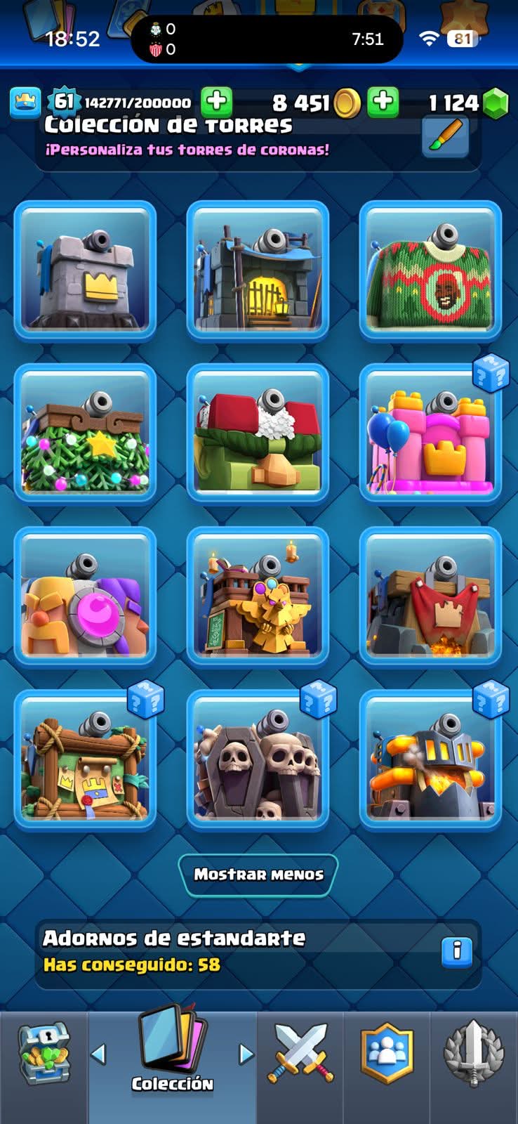 458 CLASH! MINI GRIAL! 10,000 COPAS! 1 CARTA AL 16 MAX! 16 CARTAS AL 15! 46 CARTAS AL 14! 13 CARTAS EVOLUTIVAS! 96 EMOTES MUY PEDIDOS Y EXCLUSIVOS! 11 TORRES! INSIGNIA DE 4 AÑOS! (1599mx) @everyone