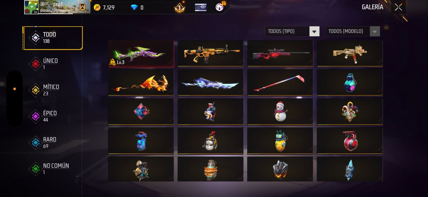 289 FREE FIRE!! CUENTA SEMI VETERENA PARA INICIAR! CON 1 EVO Y BUENAS ARMAS!! CASI 200 PECHOS!! CHAQUETAS ANTIGUAS! TRAJE NARUTO! ROPA DE EVENTOS! CUBOS! PERFECTA PARA COMBINAR CON TODO! REGIÓN: EEUU (399mx)