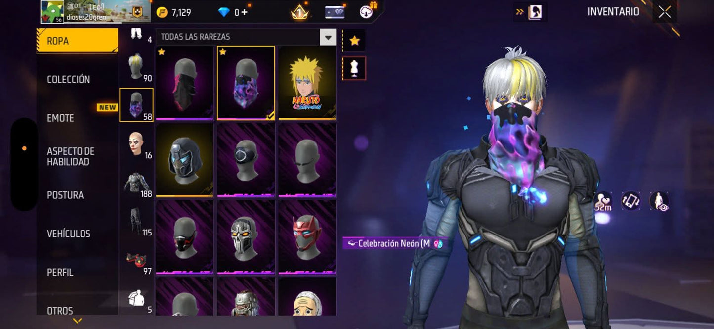 289 FREE FIRE!! CUENTA SEMI VETERENA PARA INICIAR! CON 1 EVO Y BUENAS ARMAS!! CASI 200 PECHOS!! CHAQUETAS ANTIGUAS! TRAJE NARUTO! ROPA DE EVENTOS! CUBOS! PERFECTA PARA COMBINAR CON TODO! REGIÓN: EEUU (399mx)