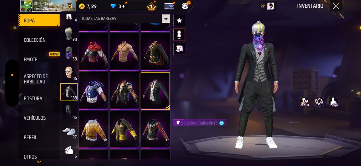 289 FREE FIRE!! CUENTA SEMI VETERENA PARA INICIAR! CON 1 EVO Y BUENAS ARMAS!! CASI 200 PECHOS!! CHAQUETAS ANTIGUAS! TRAJE NARUTO! ROPA DE EVENTOS! CUBOS! PERFECTA PARA COMBINAR CON TODO! REGIÓN: EEUU (399mx)