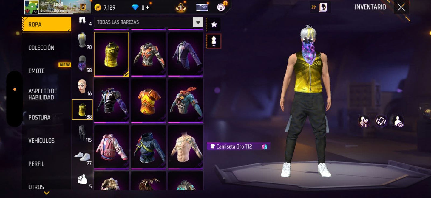 289 FREE FIRE!! CUENTA SEMI VETERENA PARA INICIAR! CON 1 EVO Y BUENAS ARMAS!! CASI 200 PECHOS!! CHAQUETAS ANTIGUAS! TRAJE NARUTO! ROPA DE EVENTOS! CUBOS! PERFECTA PARA COMBINAR CON TODO! REGIÓN: EEUU (399mx)
