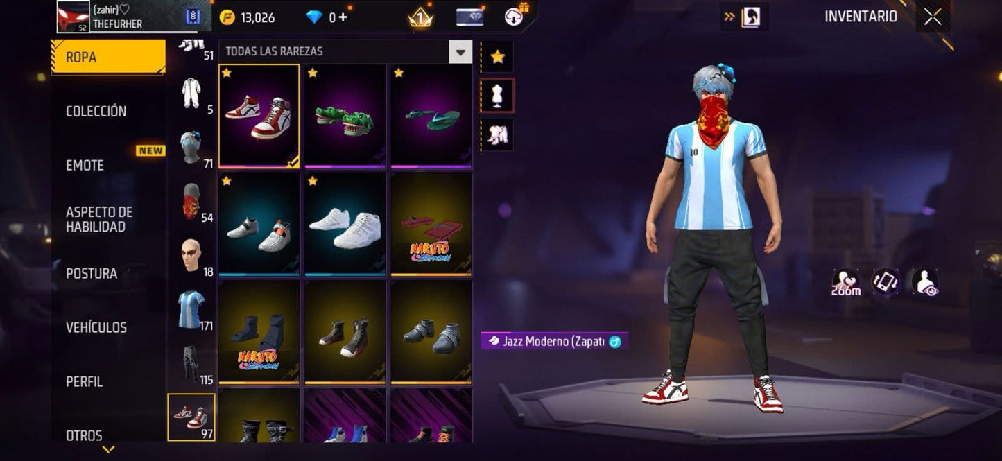 304 FREE FIRE! CUENTA PARA INICIAR! 3 EVOS Y BUENAS ARMAS! CASI 200 PECHOS! YING YANG! PLAYERAS DE FUTBOL! TRAJES DE NARUTO! MUCHA ROPA DE EVENTO! CUBOS! PERFECTA PARA COMBINAR CON TODO! REGIÓN: SUDAMÉRICA (899mx @everyone
