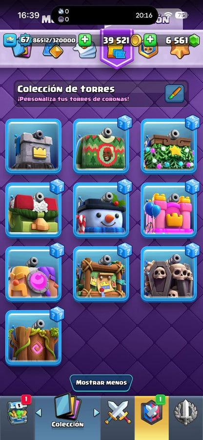 465 CLASH! CUENTA CHETADA! 12,000 COPAS MAX! LIGA 5 COMPETITIVA! 8 CARTAS AL 16 MAX! 7 CARTAS AL 15! 44 CARTAS AL 14! 1 HÉROE! 15 CARTAS EVOLUTIVAS! 120 EMOTES MUY EXCLUSIVOS! 9 TORRES! INSIGNIA OG DE 9 AÑOS Y EXCLUSIVAS! +6K GEMAS! (2399mx)...