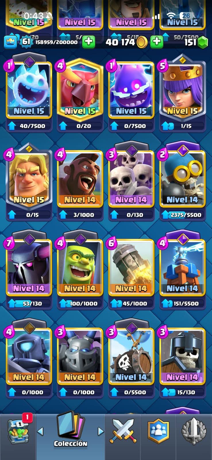 467 CLASH! CUENTA BUENA! 10,241 COPAS! 21 CARTAS AL 15! 50 CARTAS AL 14! 1 HÉROE! 16 CARTAS EVOLUTIVAS! 90 EMOTES EXCLUSIVOS! 9 TORRES! INSIGNIA DE 4 AÑOS! (2199mx) @everyone