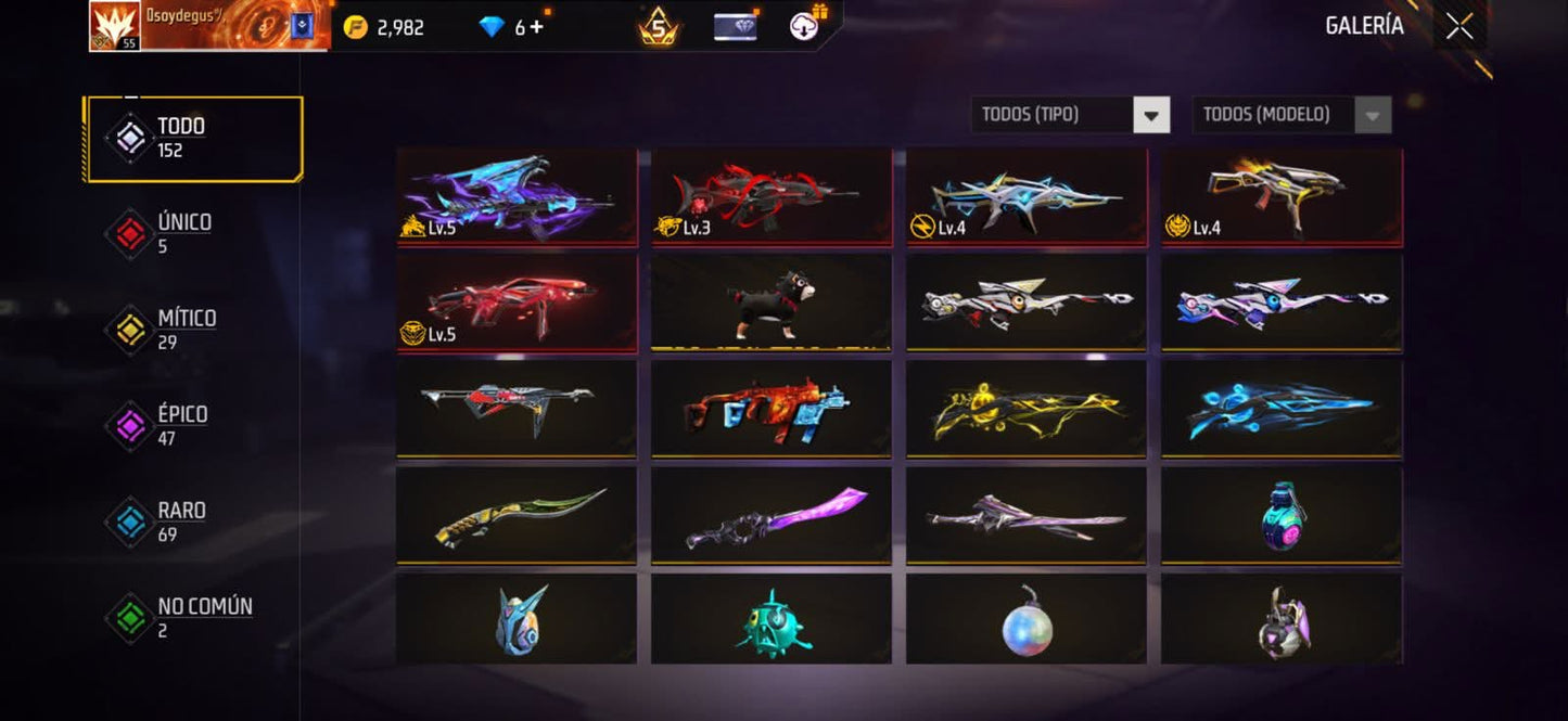 305 FREE FIRE! CUENTA MIXTA CON 5 EVOS Y BUENAS ARMAS! MÁS DE 150 PECHOS! YING YANG! NARUTO! JOSTIN! CUELLO DE TORTUGA! LA CASA DE PAPEL! ANGELICALES! PERFECTA PARA COMBINAR CON TODO! REGIÓN: EEUU (1999mx @everyone
