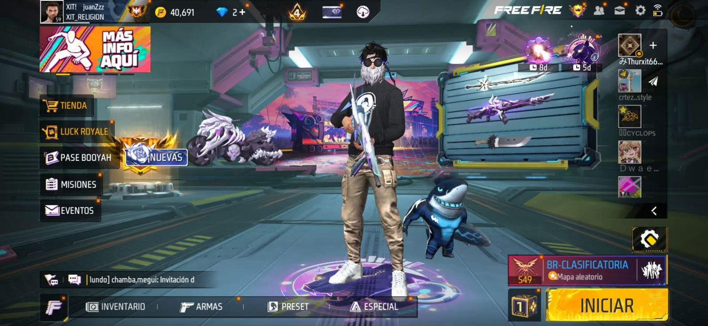 306 FREE FIRE! CUENTA MIXTA CON 3 EVOS A BUEN NIVEL! MÁS DE 150 PECHOS! TRAJE JUJUTSU KAISEN! JORDAN ! CUELLO DE TORTUGA! PLAYERAS DE FUTBOL! PERFECTA PARA COMBINAR CON TODO! REGIÓN: EEUU (1299mx) @everyone