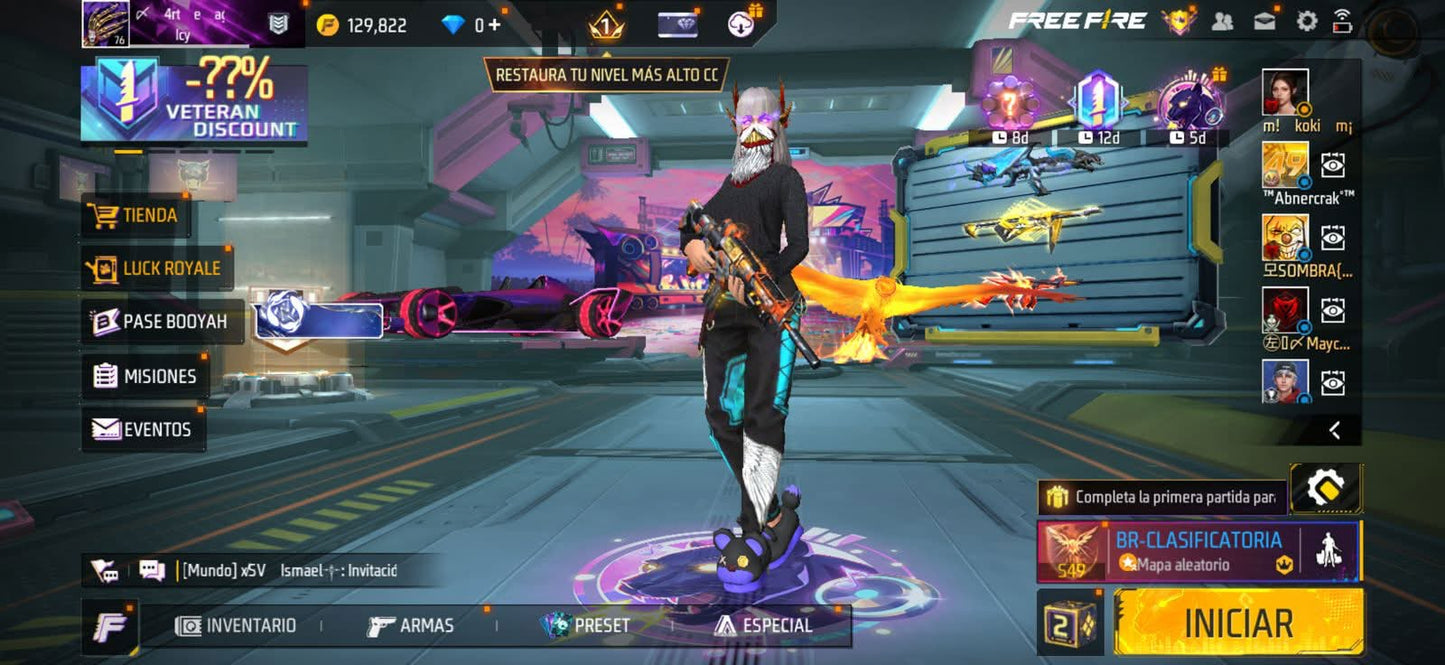 309 FREE FIRE! CUENTA MIXTA CON 5 EVOS A BUEN NIVEL! 1 AL NIVEL MÁXIMO! CASI 700 PECHOS! YING YANG! CUELLO DE TORTUGA! PLAYERAS DE FUTBOL! J BALVIN! RAMPAGE! ANGELICALES! PERFECTA PARA COMBINAR CON TODO! REGIÓN: EEUU (3499mx @everyone