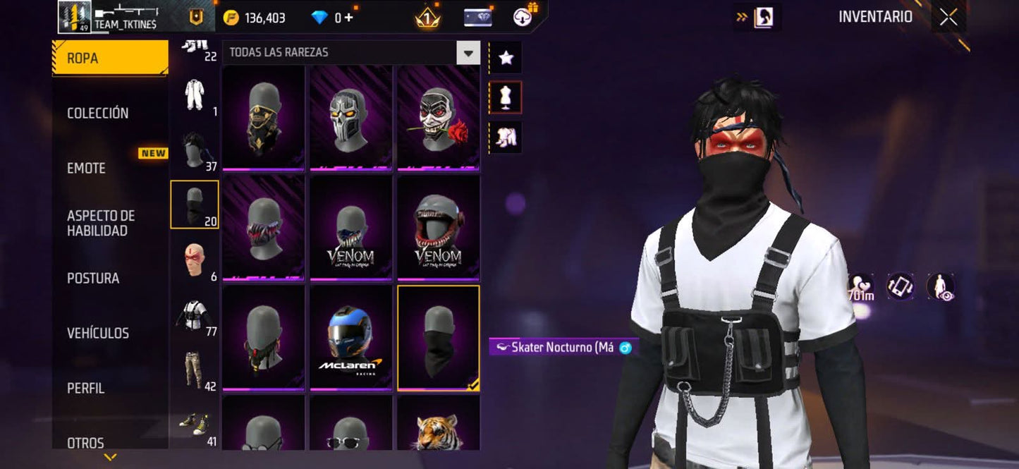 311 FREE FIRE! CUENTA PARA INICIAR CON 1 EVO A BUEN NIVEL! 77 PECHOS! TRAJE ASSASSINS! PLAYERAS DE FUTBOL! VENOM! PERFECTA PARA INICIAR! REGIÓN: EEUU (399mx @everyone