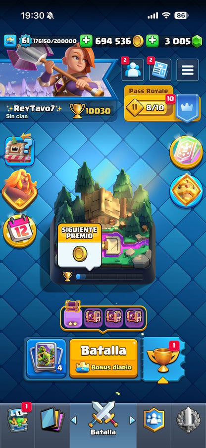 359 CLASH! MINI GRIAL! 10,030 COPAS! 1 CARTA AL 16 MAX! 12 CARTAS AL 15! 54 CARTAS AL 14! 26 CARTAS EVOLUTIVAS! 170 EMOTES EXCLUSIVOS Y PEDIDOS! 23 TORRES! INSIGNIA OG DE 9 AÑOS! +500M MONEDAS Y +3K GEMAS! (2199mx) @everyone