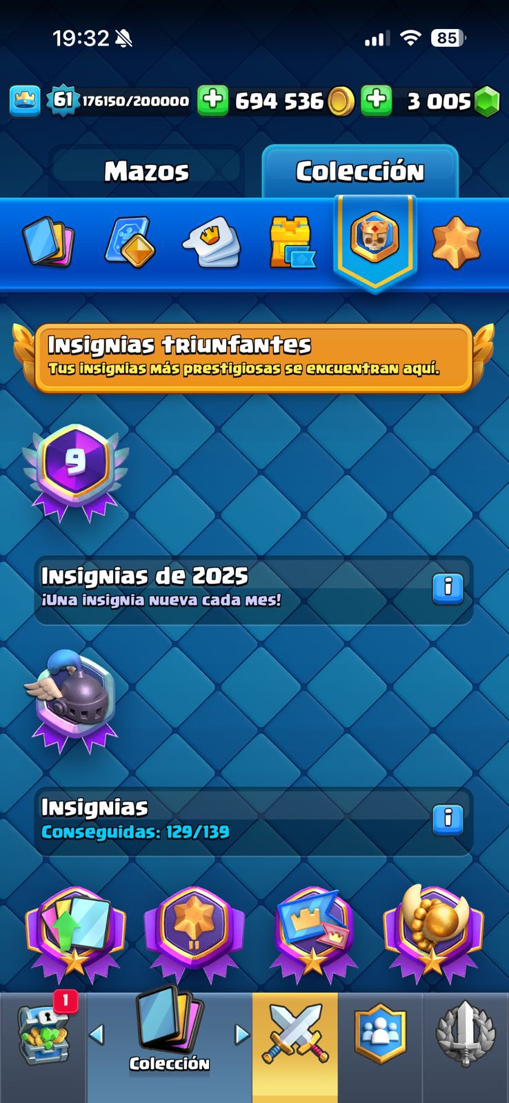359 CLASH! MINI GRIAL! 10,030 COPAS! 1 CARTA AL 16 MAX! 12 CARTAS AL 15! 54 CARTAS AL 14! 26 CARTAS EVOLUTIVAS! 170 EMOTES EXCLUSIVOS Y PEDIDOS! 23 TORRES! INSIGNIA OG DE 9 AÑOS! +500M MONEDAS Y +3K GEMAS! (2199mx) @everyone