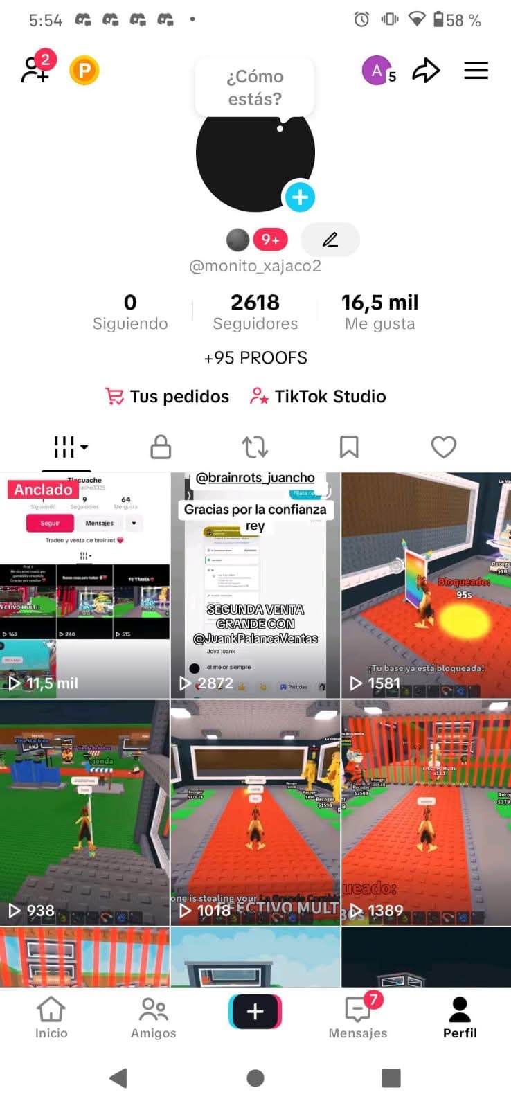 134 TIKTOK! CUENTA CON 2K DE SEGUIDORES! 16.5K DE LINKES! MUY BUENAS VIEWS! BUENÍSIMA PARA HACER LIVES! (400mx @everyone