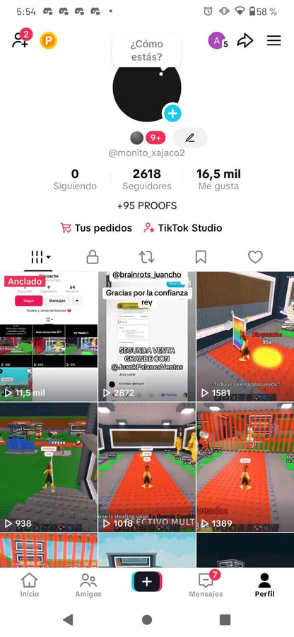 134 TIKTOK! CUENTA CON 2K DE SEGUIDORES! 16.5K DE LINKES! MUY BUENAS VIEWS! BUENÍSIMA PARA HACER LIVES! (400mx @everyone