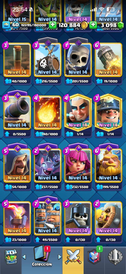 363 CLASH! CUENTA MUY BUENA! 10,151 COPAS! 13 CARTAS AL 15! 41 CARTAS AL 14! 1 HÉROE! 22 CARTAS EVOLUTIVAS! 140 EMOTES MUY BUENOS! 14 TORRES! INSIGNIA DE 2 AÑOS! +3K GEMAS! (1499mx) @everyone