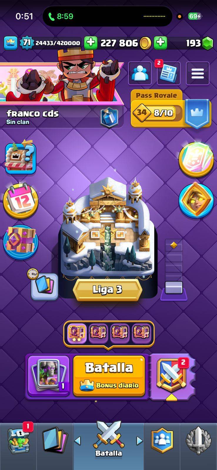 367 CLASH! MEGA GRIAL! 10,000 COPAS! LIGA COMPETITIVA 3! 71 CARTAS AL 15! 21 CARTAS AL 14! 1 HÉROE! 27 CARTAS EVOLUTIVAS! 103 EMOTES MUY BUSCADOS Y EXCLUSIVOS! 8 TORRES! INSIGNIA OG DE 9 AÑOS! (2899mx) @everyone