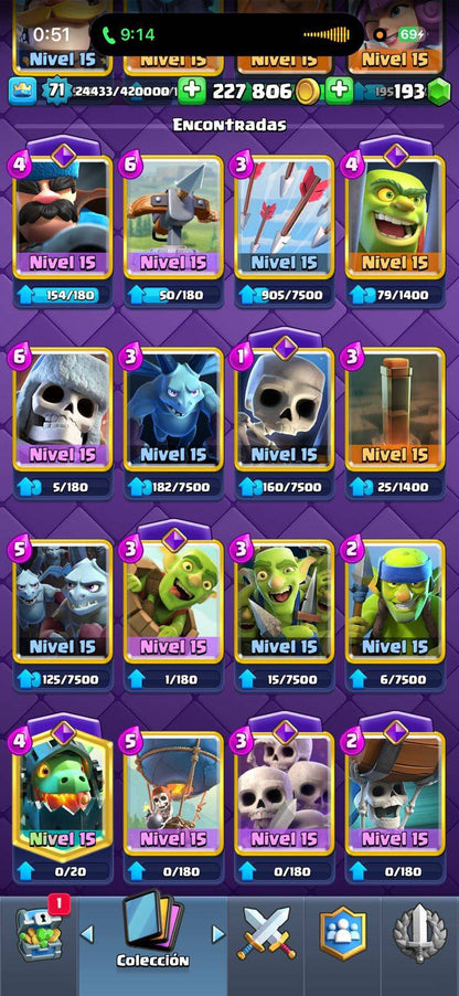 367 CLASH! MEGA GRIAL! 10,000 COPAS! LIGA COMPETITIVA 3! 71 CARTAS AL 15! 21 CARTAS AL 14! 1 HÉROE! 27 CARTAS EVOLUTIVAS! 103 EMOTES MUY BUSCADOS Y EXCLUSIVOS! 8 TORRES! INSIGNIA OG DE 9 AÑOS! (2899mx) @everyone