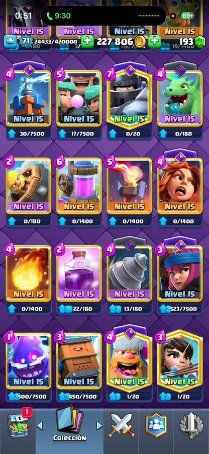 367 CLASH! MEGA GRIAL! 10,000 COPAS! LIGA COMPETITIVA 3! 71 CARTAS AL 15! 21 CARTAS AL 14! 1 HÉROE! 27 CARTAS EVOLUTIVAS! 103 EMOTES MUY BUSCADOS Y EXCLUSIVOS! 8 TORRES! INSIGNIA OG DE 9 AÑOS! (2899mx) @everyone