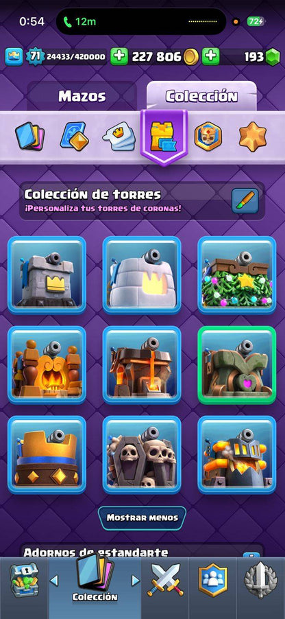 367 CLASH! MEGA GRIAL! 10,000 COPAS! LIGA COMPETITIVA 3! 71 CARTAS AL 15! 21 CARTAS AL 14! 1 HÉROE! 27 CARTAS EVOLUTIVAS! 103 EMOTES MUY BUSCADOS Y EXCLUSIVOS! 8 TORRES! INSIGNIA OG DE 9 AÑOS! (2899mx) @everyone
