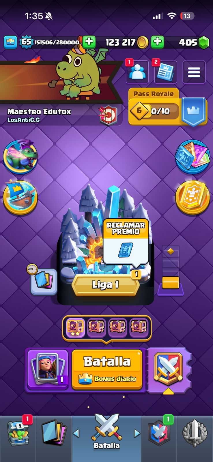 470 CLASH! 11,003 COPAS! LIGA 1 COMPETITIVA! 6 CARTAS AL 16 MAX! 10 CARTAS AL 15! 36 CARTAS AL 14! 1 HÉROE! 24 CARTAS EVOLUTIVAS! 167 EMOTES EXCLUSIVOS! 12 TORRES! INSIGNIA DE 4 AÑOS! (1499mx) @everyone