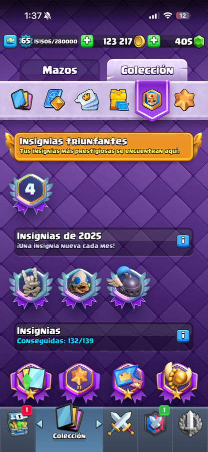 470 CLASH! 11,003 COPAS! LIGA 1 COMPETITIVA! 6 CARTAS AL 16 MAX! 10 CARTAS AL 15! 36 CARTAS AL 14! 1 HÉROE! 24 CARTAS EVOLUTIVAS! 167 EMOTES EXCLUSIVOS! 12 TORRES! INSIGNIA DE 4 AÑOS! (1499mx) @everyone
