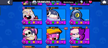 69 BRAWL! CUENTA CON 35735 COPAS! 18 CARTAS CON HIPERCARGA! 9 CARTAS CON FUERZA MÁXIMA! 3 ASPECTOS LEGENDARIOS Y 2 ASPECTOS DE HIPERCARGA DESBLOQUEADOS!! HABILIDADES ESTELARES Y GADGETS!! (549mx) @everyone