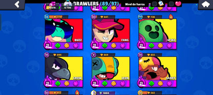 69 BRAWL! CUENTA CON 35735 COPAS! 18 CARTAS CON HIPERCARGA! 9 CARTAS CON FUERZA MÁXIMA! 3 ASPECTOS LEGENDARIOS Y 2 ASPECTOS DE HIPERCARGA DESBLOQUEADOS!! HABILIDADES ESTELARES Y GADGETS!! (549mx) @everyone