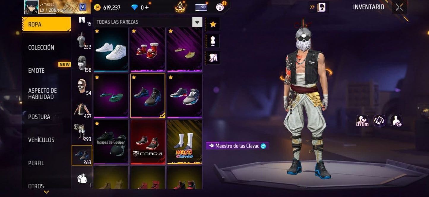 330 FREE FIRE! CUENTA MIXTA CON 4 EVOS, 2 AL NIVEL MAXIMO Y BUENAS ARMAS DE INCUBADORA! 457 PECHOS! TRAJE COBRA! SAMURAI ZOMBIE! INCUBADORAS CARAS Y CHIDAS! MUCHA ROPA DE EVENTO! J.BALVIN! PAÑUELOS! ANGELICALES DE HOMBRE Y MUJER! PUÑOS! PERFECTA...