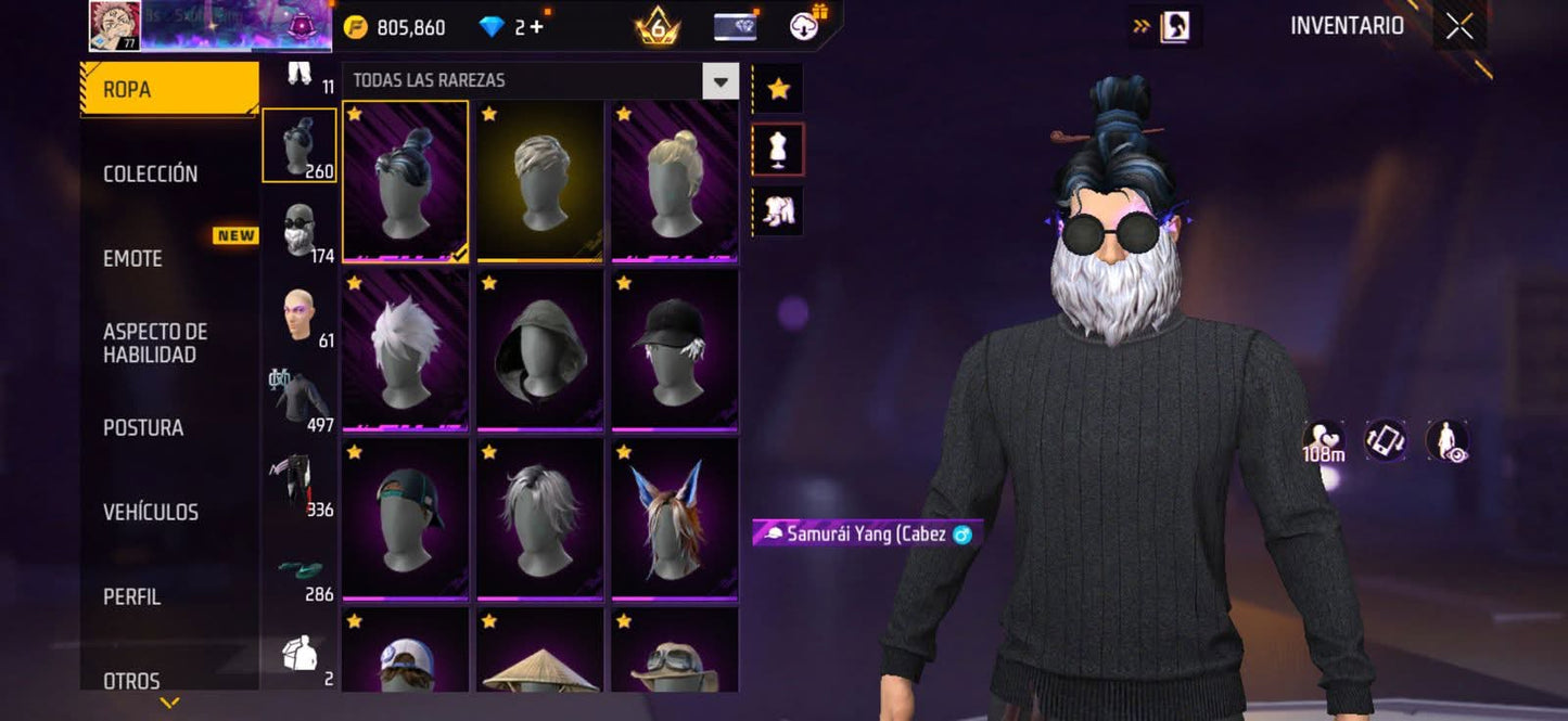 331 FREE FIRE! CUENTA MIXTA CON 13 EVOS A BUEN NIVEL Y BUENAS ARMAS! CASI 500 PECHOS! TRAJE SAMURAI ZOMBIE! JUJTSU KAISEN! TRAJE DE SUBASTA! CUELLO DE TORTUGA! INCUBADORAS CARAS Y CHIDAS! MUCHA ROPA DE EVENTO! ANGELICALES! PERFECTA PARA COMBINAR CON...