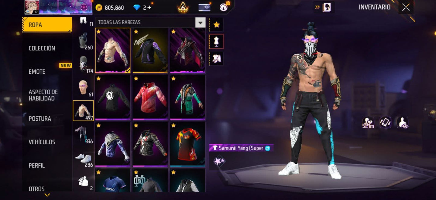 331 FREE FIRE! CUENTA MIXTA CON 13 EVOS A BUEN NIVEL Y BUENAS ARMAS! CASI 500 PECHOS! TRAJE SAMURAI ZOMBIE! JUJTSU KAISEN! TRAJE DE SUBASTA! CUELLO DE TORTUGA! INCUBADORAS CARAS Y CHIDAS! MUCHA ROPA DE EVENTO! ANGELICALES! PERFECTA PARA COMBINAR CON...