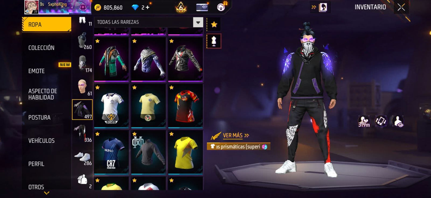 331 FREE FIRE! CUENTA MIXTA CON 13 EVOS A BUEN NIVEL Y BUENAS ARMAS! CASI 500 PECHOS! TRAJE SAMURAI ZOMBIE! JUJTSU KAISEN! TRAJE DE SUBASTA! CUELLO DE TORTUGA! INCUBADORAS CARAS Y CHIDAS! MUCHA ROPA DE EVENTO! ANGELICALES! PERFECTA PARA COMBINAR CON...