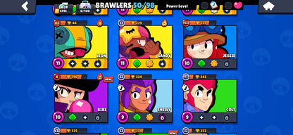BRAWL! 50/98 BRAWLERS! 2 BRAWLERS CON HYPERCARGA! 6 BRAWLERS AL MAX! 6,916 COPAS! 500 PUNTOS ESTELARES! VARIEDAD DE SKINS! (199mx) @everyone