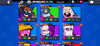 BRAWL! 50/98 BRAWLERS! 2 BRAWLERS CON HYPERCARGA! 6 BRAWLERS AL MAX! 6,916 COPAS! 500 PUNTOS ESTELARES! VARIEDAD DE SKINS! (199mx) @everyone