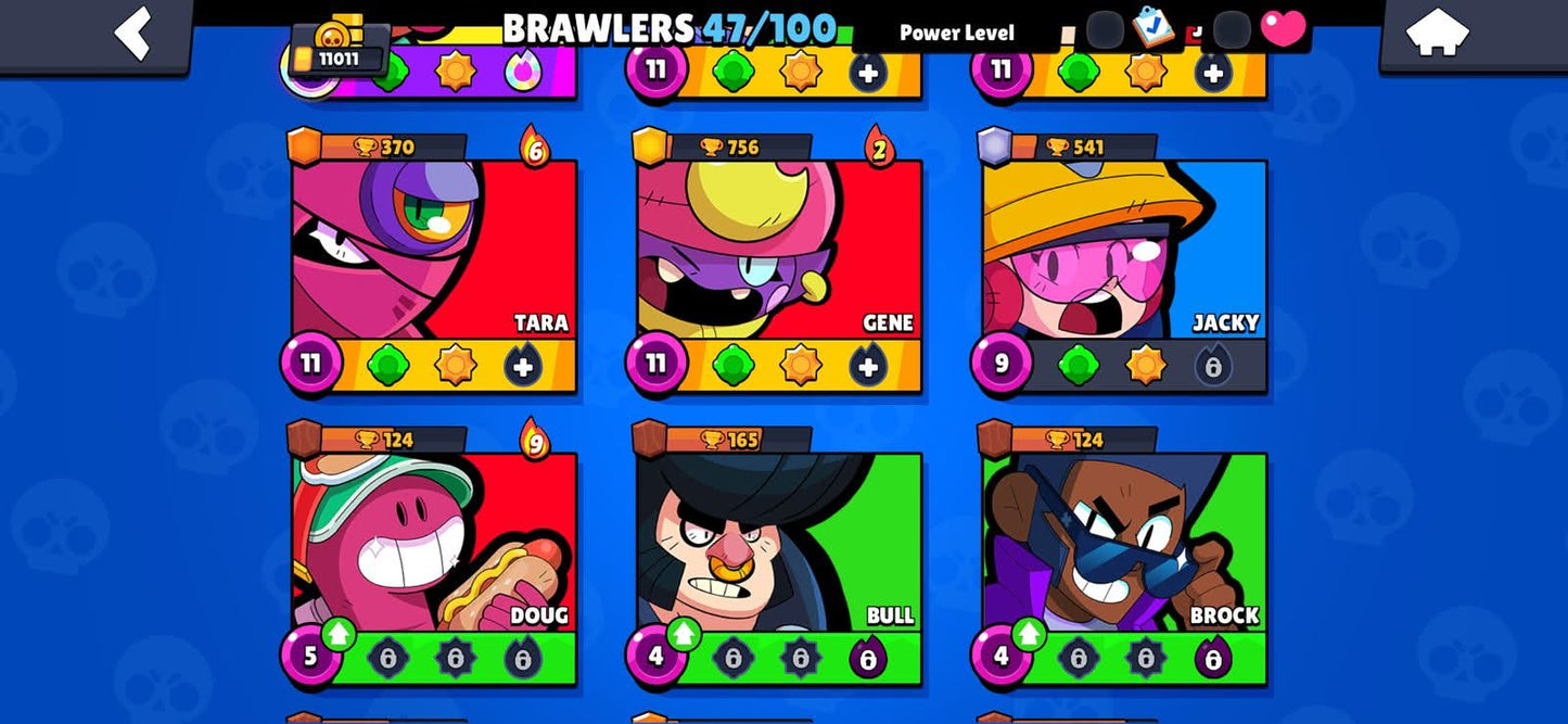 109 BRAWL! CUENTA PARA EMPEZAR! 47/100 BRAWLERS! 11,011 COPAS! 10 BRAWLERS CON HYPERCARGA! 4 BRAWLERS AL MAX! 2,319 PUNTOS ESTELARES! SKINS MUY BUENAS! (299mx @everyone