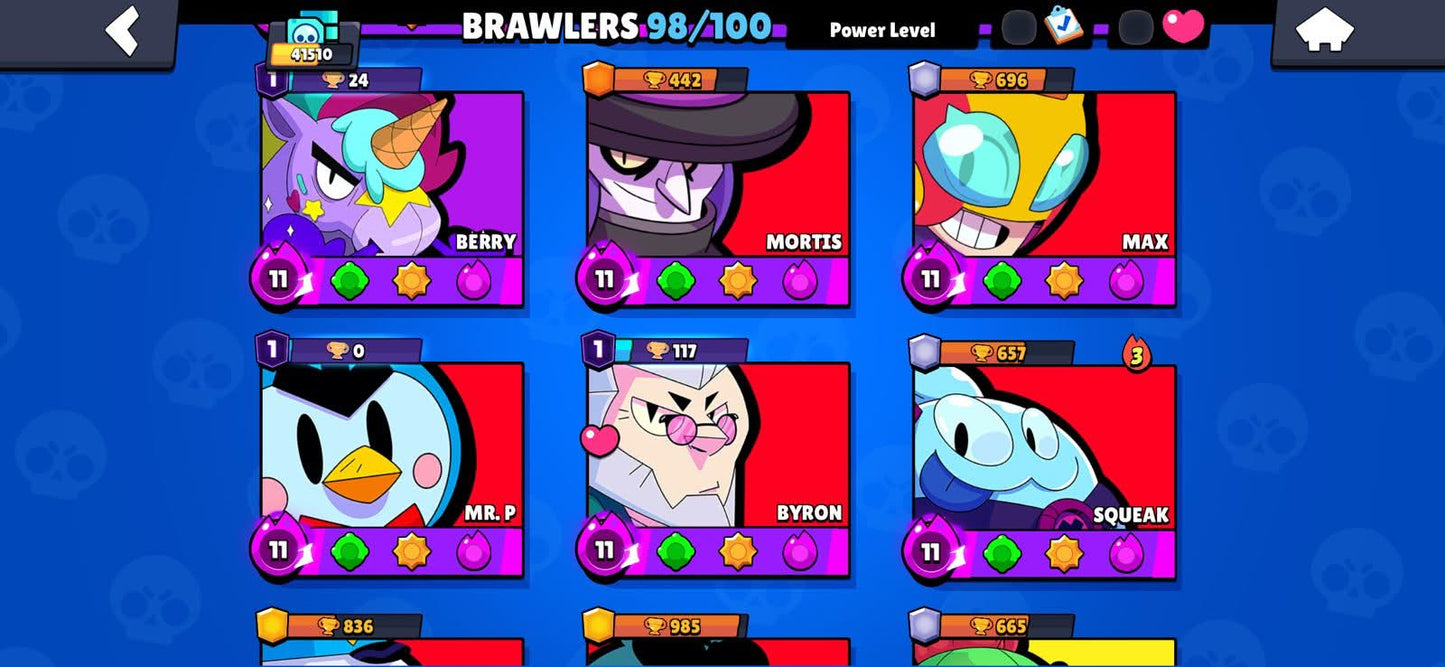 110 BRAWL! 41,510 COPAS! 98/100 BRAWLERS! 29 BRAWLERS CON HYPERCARGA! 9 BRAWLERS AL MAX! 6,502 PUNTOS ESTELARES! SKINS MUY BUENAS! (849mx @everyone