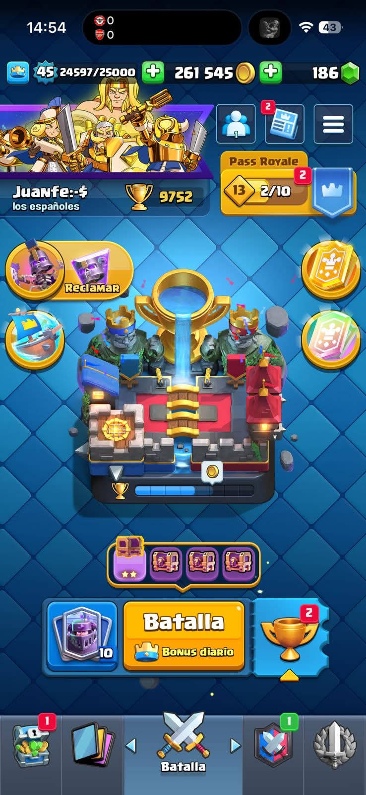 529 CLASH! CUENTA BUENA! 9,752 COPAS! 2 CARTAS AL 15! 6 CARTAS AL 14! 1 HÉROE! 8 CARTAS EVOLUTIVAS! 46 EMOTES MUY BUENOS! 7 TORRES! INSIGNIA DE 3 AÑOS! (249mx @everyone