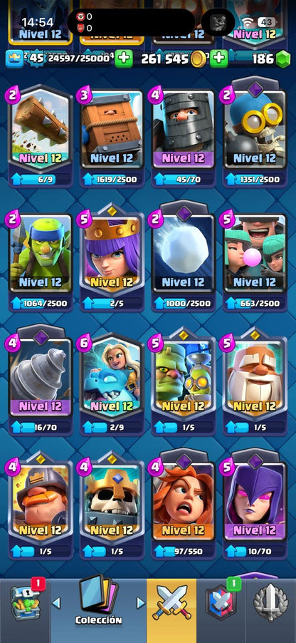 529 CLASH! CUENTA BUENA! 9,752 COPAS! 2 CARTAS AL 15! 6 CARTAS AL 14! 1 HÉROE! 8 CARTAS EVOLUTIVAS! 46 EMOTES MUY BUENOS! 7 TORRES! INSIGNIA DE 3 AÑOS! (249mx @everyone